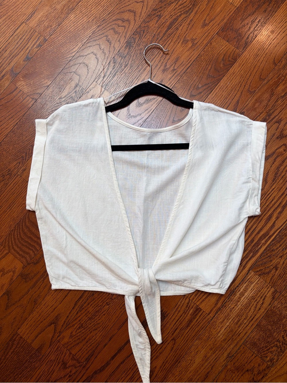 Princess Poly Off White Linen Tie Front Crop Top